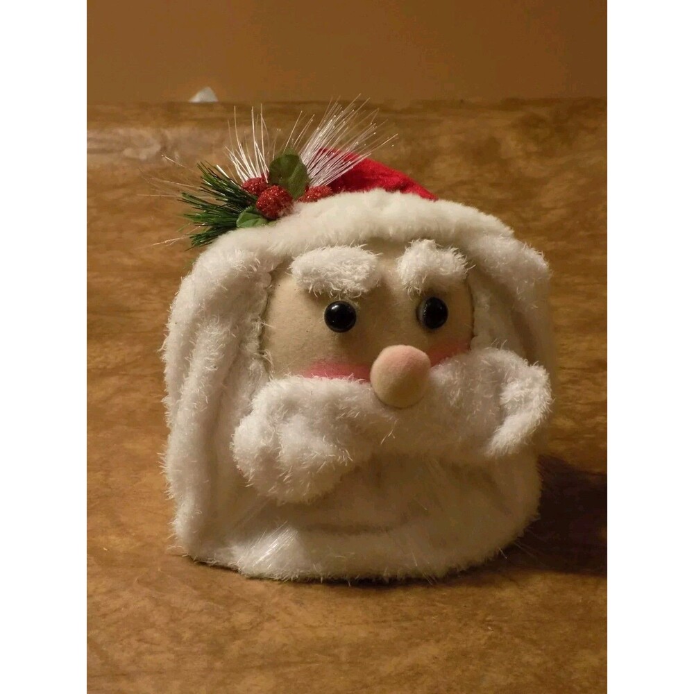 Christmas Musical Fiber Optic Santa Claus Head Vintage Plays 3 Classic Songs